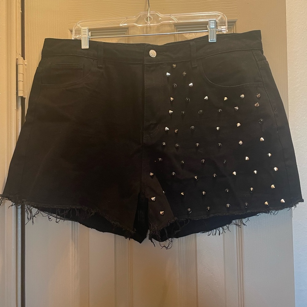 Black Studded High-Waist Denim Shorts